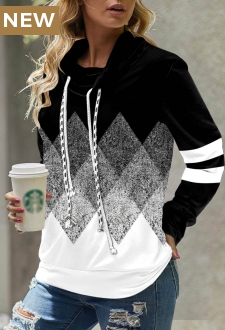 Black Geometric Print Long Sleeve Cowl Neck Sweatshirt