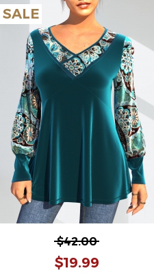 Tribal Print Velvet Stitching Peacock Blue T Shirt