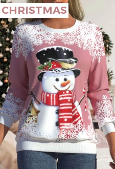 Pink Christmas Snowflake Print Long Sleeve Sweatshirt