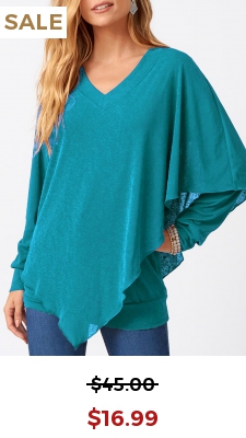 Asymmetric Hem V Neck Cyan Layered T Shirt