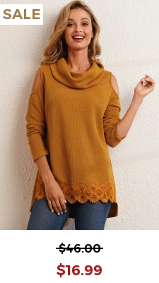 Ginger Lace Patchwork Long Sleeve Cowl Neck Sweatshirt