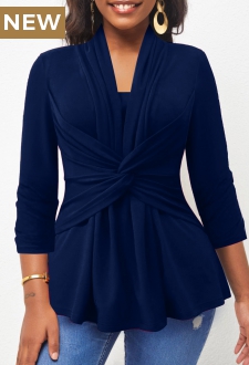 Navy 3/4 Sleeve Twist T Shirt