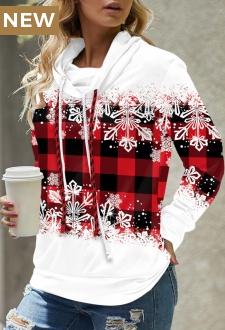 Red Plaid Long Sleeve Cowl Neck Sweatshirt
