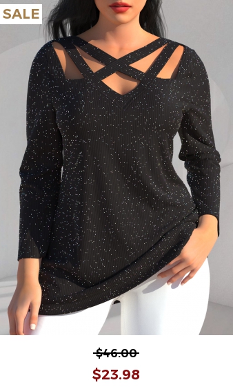 Long Sleeve Cross Strap Black T Shirt