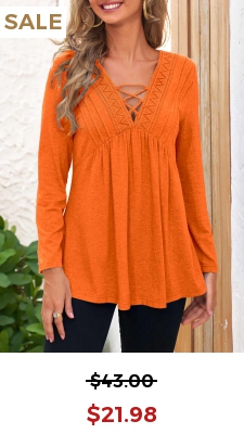 Lace Stitching Orange Long Sleeve T Shirt