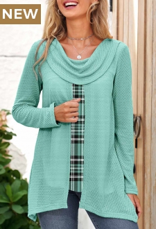 Green Fake 2in1 Tartan Print Long Sleeve Sweatshirt