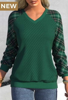 Blackish Green Tartan Print Long Sleeve Sweatshirt