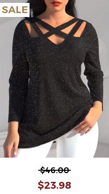 Long Sleeve Cross Strap Black T Shirt