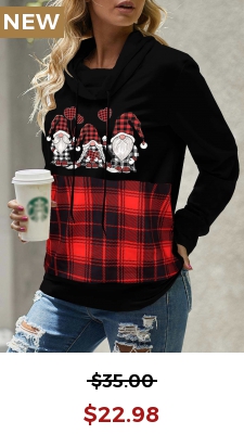 Christmas Santa Claus Print Red Cowl Neck Sweatshirt
