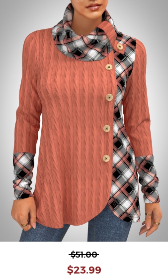 Twisted Pattern Plaid Cowl Neck Sweatshirt