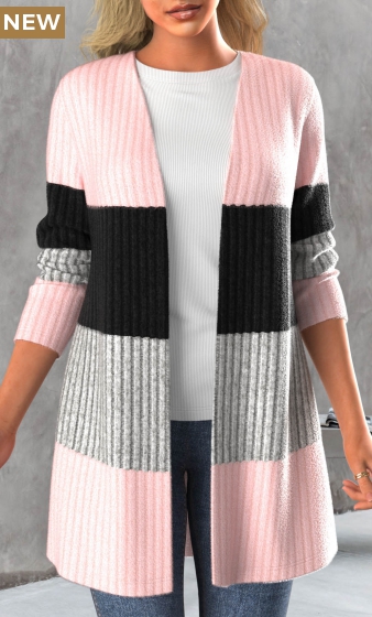 Light Pink Long Sleeve Open Front Cardigan