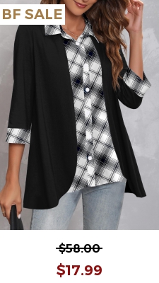 Black Striped 3/4 Sleeve Turndown Collar Blouse