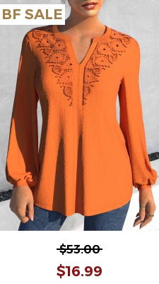 Orange Long Sleeve Split Neck Blouse