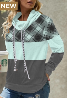 Mint Green Tartan Print Long Sleeve Sweatshirt