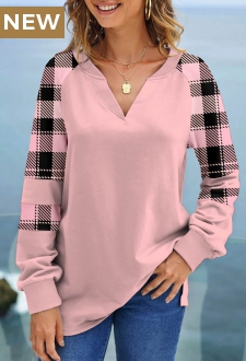 Light Pink Tartan Print Long Sleeve Sweatshirt