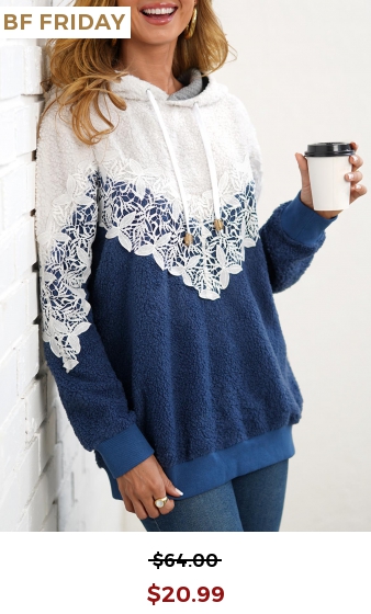 Lace Stitching Drawstring Detail Color Block Hoodie