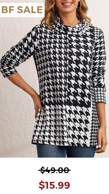 Houndstooth Print Black Cowl Neck Sweatshirt