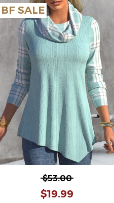 Cyan Asymmetric Hem Tartan Print Long Sleeve Sweatshirt
