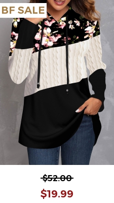 Black Floral Print Long Sleeve Hoodie
