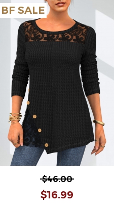Lace Patchwork Solid Round Neck T Shirt