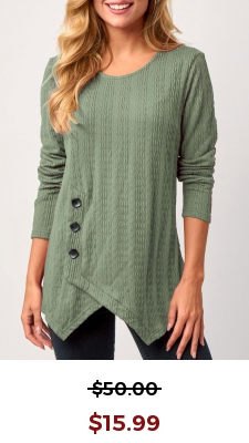 Decorative Button Asymmetric Hem Sage Green Sweatshirt