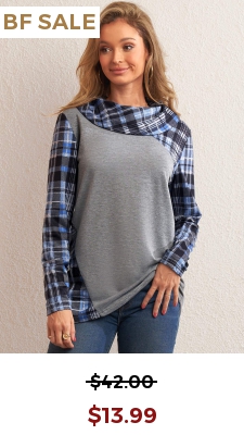 Plaid Long Sleeve Grey Contrast Sweatshirt