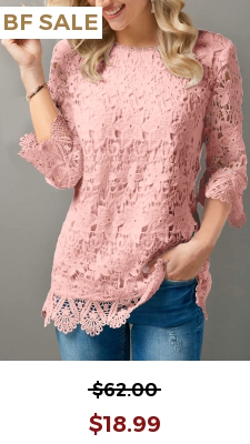 Lace Pink Round Neck 3/4 Sleeve T Shirt