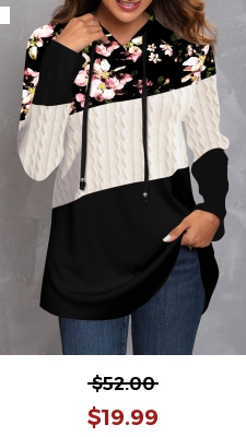 Black Floral Print Long Sleeve Hoodie