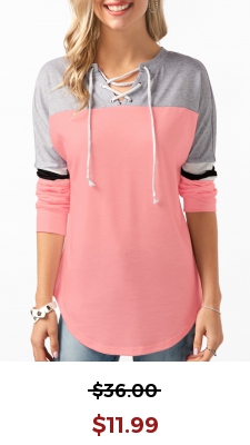 Contrast Lace Up Long Sleeve Sweatshirt