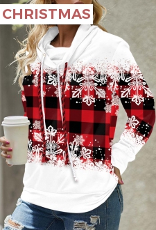 Red Plaid Long Sleeve Cowl Neck Sweatshirt