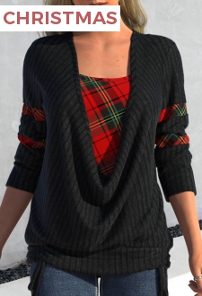 Black Faux Two Piece Tie Side Plaid Sweatshirt