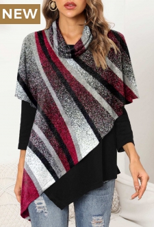 Geometric Print Asymmetric Hem Long Sleeve Sweatshirt