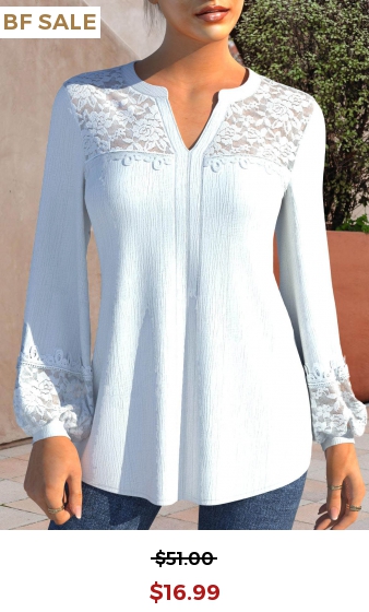 Lace Stitching White Split Neck Blouse