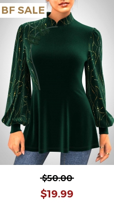 Hot Stamping Mandarin Collar Dark Green Blouse