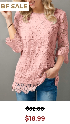 Lace Pink Round Neck 3/4 Sleeve T Shirt