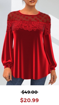 Valentines Lace Velvet Stitching Round Neck Red T Shirt