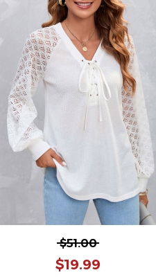 Lace Up Long Sleeve White Blouse