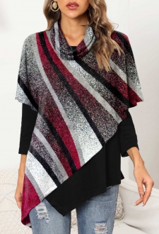 Geometric Print Asymmetric Hem Long Sleeve Sweatshirt