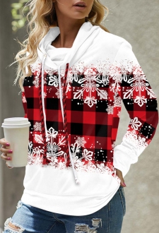 Red Plaid Long Sleeve Cowl Neck Sweatshirt