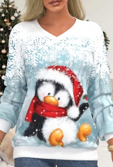 Christmas White Snowflake Print Long Sleeve Hoodie