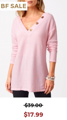 Decorative Button Solid Long Sleeve V Neck Sweatshirt