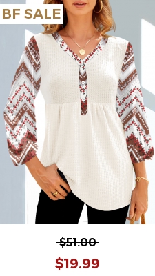 Tribal Floral Print White 3/4 Sleeve T Shirt