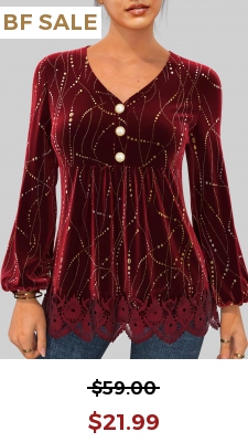 Hot Stamping Wine Red Velvet Stitching Blouse