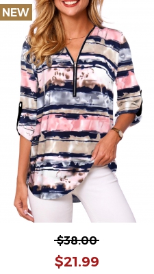 Long Sleeve V Neck Quarter Zip Blouse
