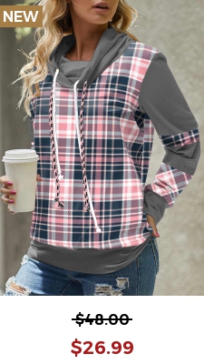 Pink Tartan Print Long Sleeve Cowl Neck Sweatshirt