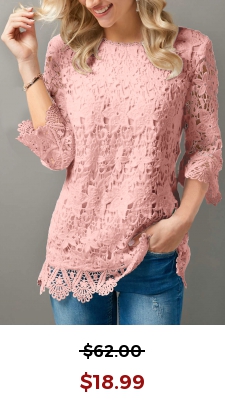 Lace Pink Round Neck 3/4 Sleeve T Shirt