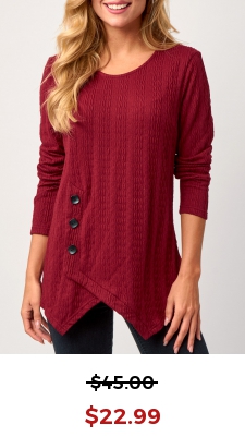 Wine Red Asymmetric Hem Long Sleeve Valentines Sweatshirt