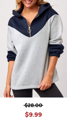 Quarter Zip Metal Ring Detail Grey Hoodie