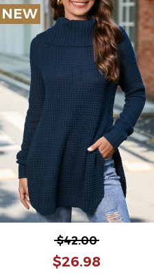 Navy Long Sleeve Turtleneck Split Sweater