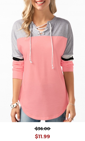 Contrast Lace Up Long Sleeve Sweatshirt